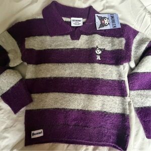 Kuromi Striped Purple and Gray Sweater